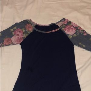 Deep purple and Floral quarter sleeves Top